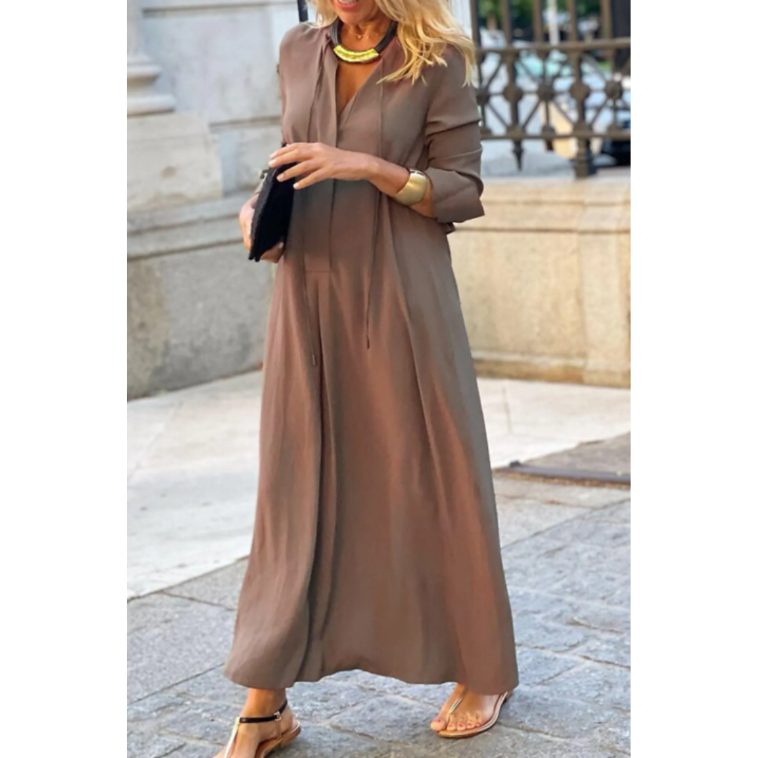 Women's Long Sleeve V-Neck Maxi Dress