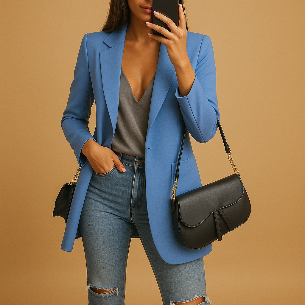 Women's Long Slim Cut Black Blazer