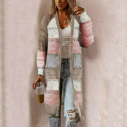 Women's Long Striped Cardigan for Transitional Seasons