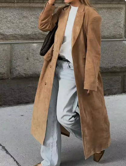 Women's Long Suede Trench Coat for Winter