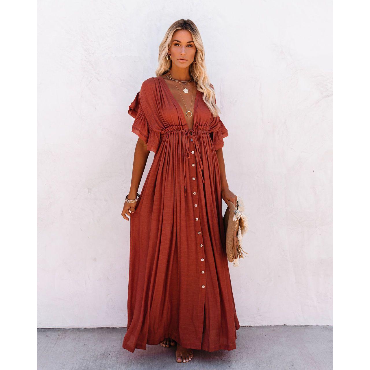 Women's Long V-Neck Maxi Summer Dress