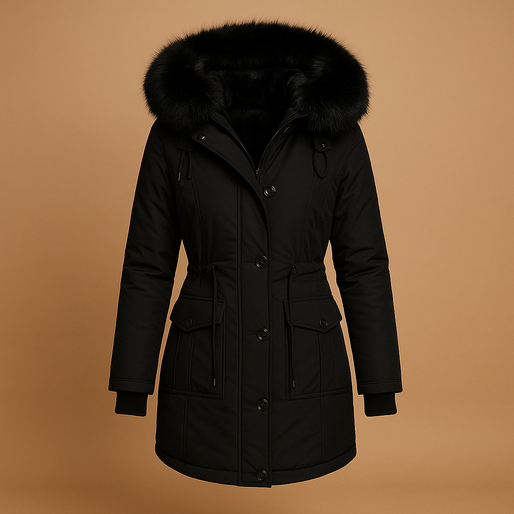 Women's Long Waterproof Winter Coat with Fur Collar