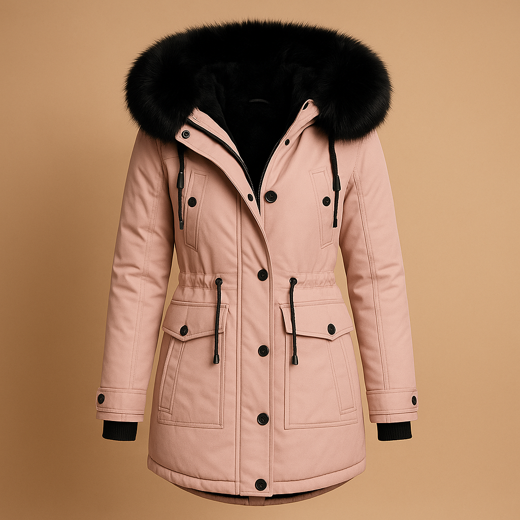 Women's Long Waterproof Winter Coat with Fur Collar