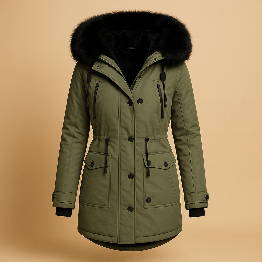 Women's Long Waterproof Winter Coat with Fur Collar