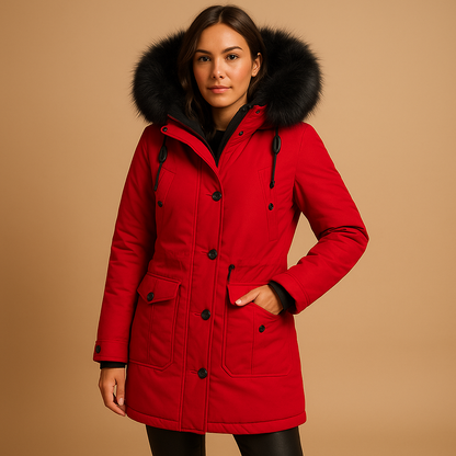 Women's Long Waterproof Winter Coat with Fur Collar
