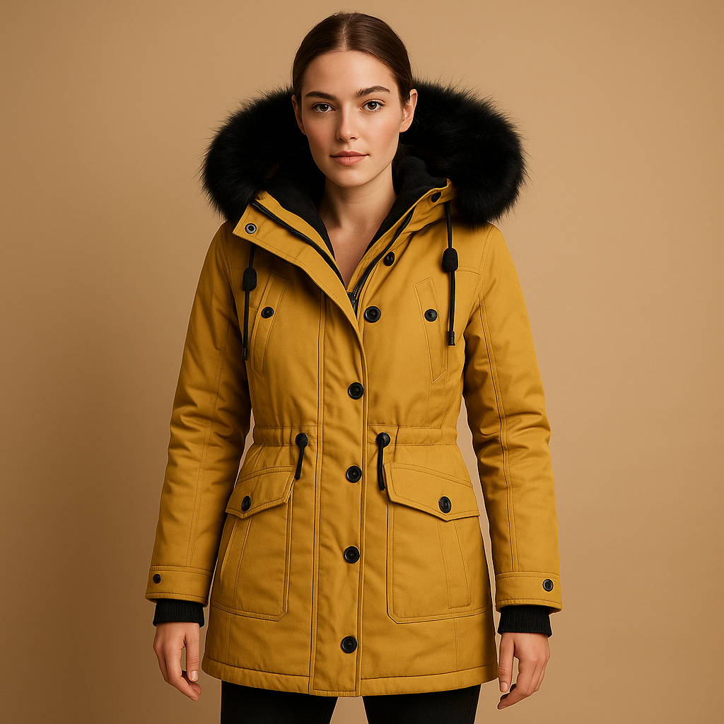 Women's Long Waterproof Winter Coat with Fur Collar