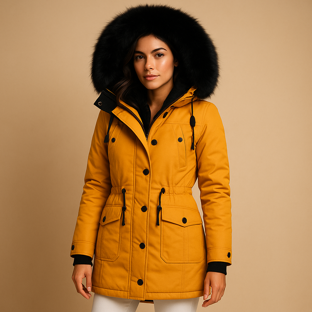 Women's Long Waterproof Winter Coat with Fur Collar