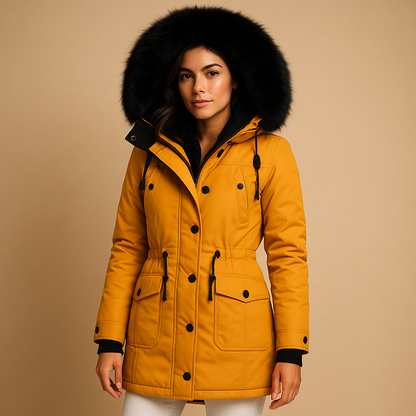 Women's Long Waterproof Winter Coat with Fur Collar