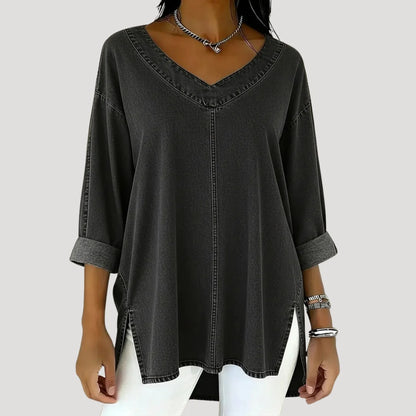 Women's Loose V-Neck Tunic Top for Casual Wear