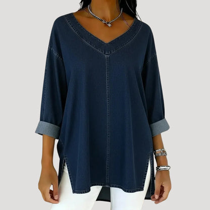Women's Loose V-Neck Tunic Top for Casual Wear