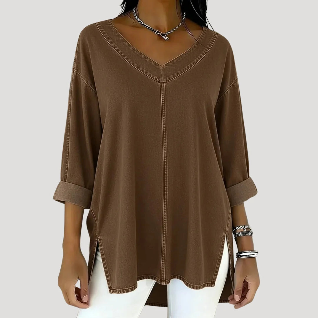 Women's Loose V-Neck Tunic Top for Casual Wear