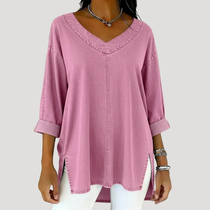 Women's Loose V-Neck Tunic Top for Casual Wear