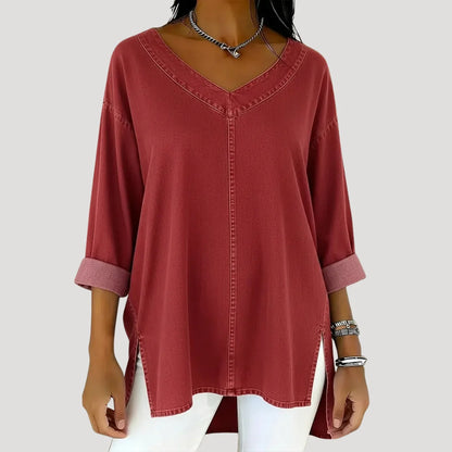 Women's Loose V-Neck Tunic Top for Casual Wear