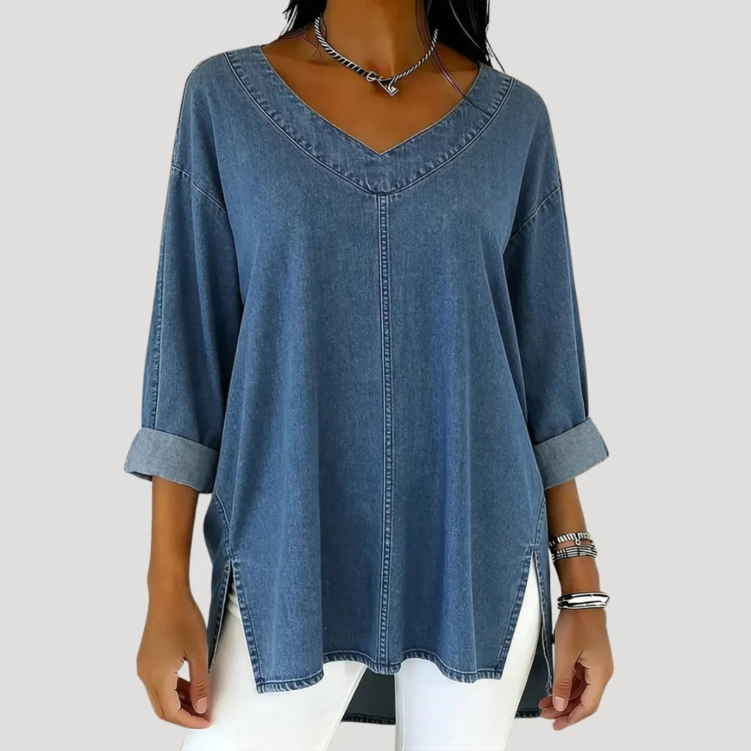 Women's Loose V-Neck Tunic Top for Casual Wear