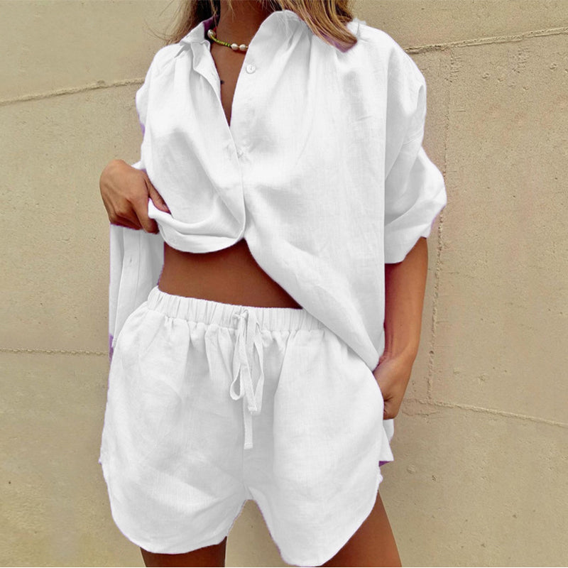 Women's Loungewear Button-Up Shorts Two-Piece Set