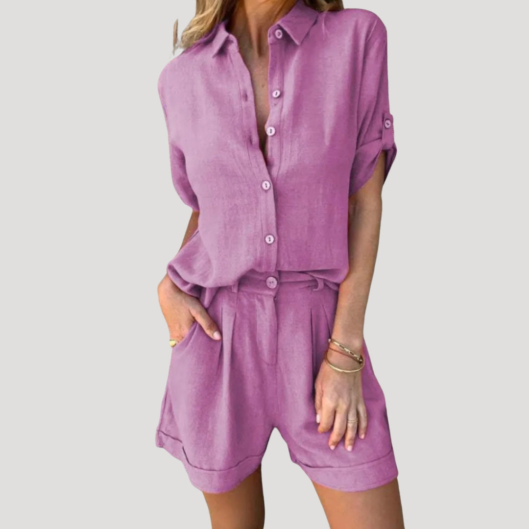Women's Loungewear Set - Stylish Two-Piece Shirt and Shorts