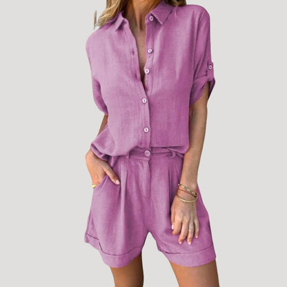 Women's Loungewear Set - Stylish Two-Piece Shirt and Shorts