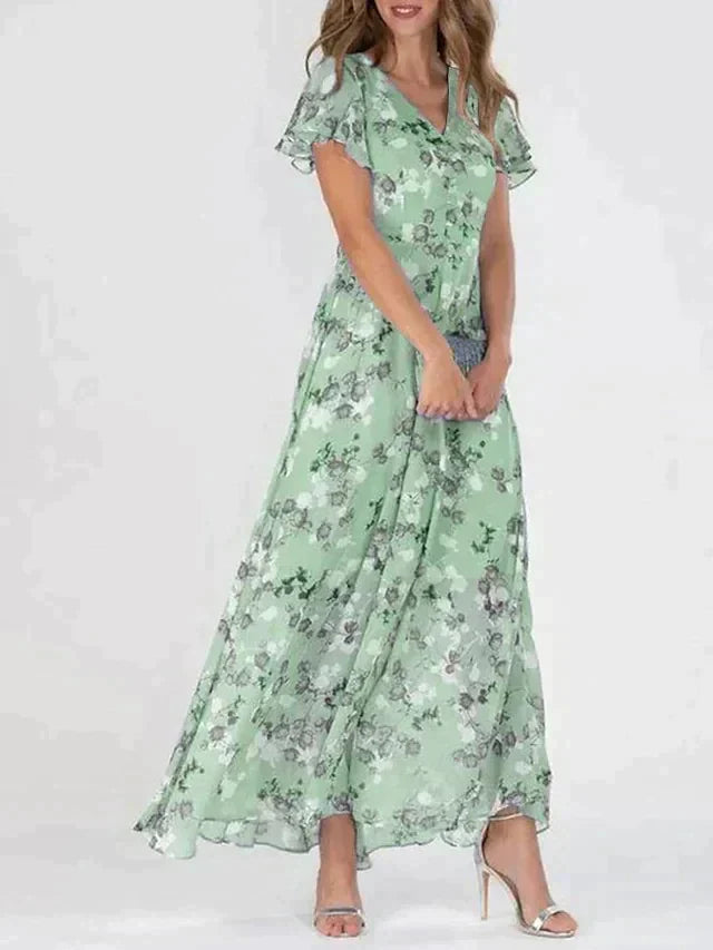 Women's Maxi Dress with Flutter Sleeves