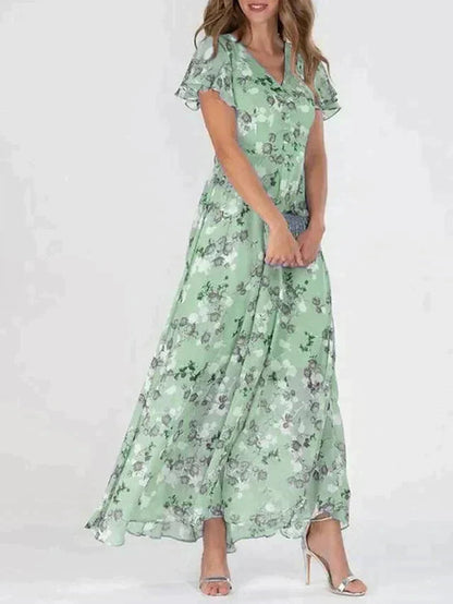 Women's Maxi Dress with Flutter Sleeves