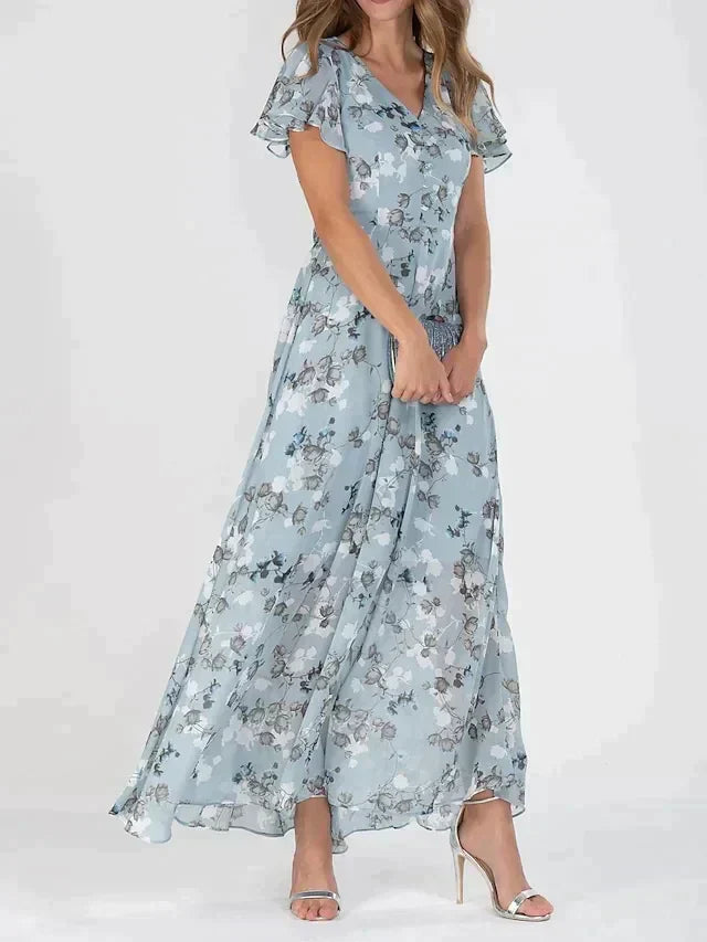 Women's Maxi Dress with Flutter Sleeves