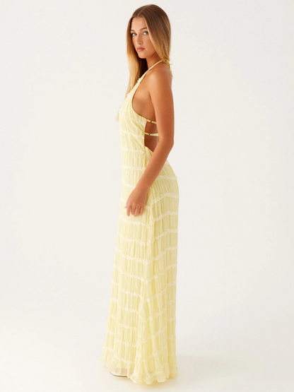 Women's Maxi Dress with Open Back and Neck Tie