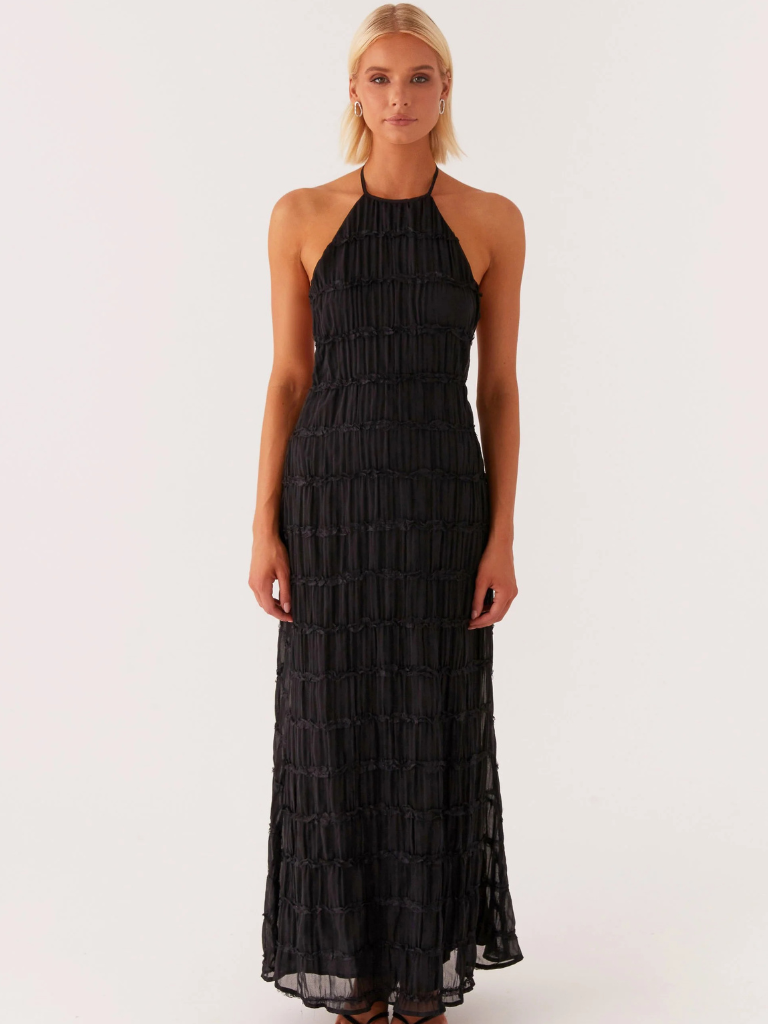 Women's Maxi Dress with Open Back and Neck Tie