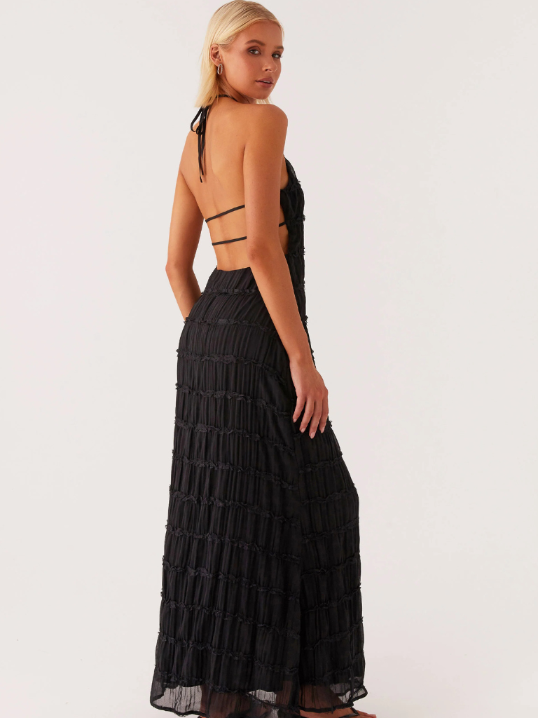 Women's Maxi Dress with Open Back and Neck Tie
