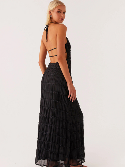 Women's Maxi Dress with Open Back and Neck Tie