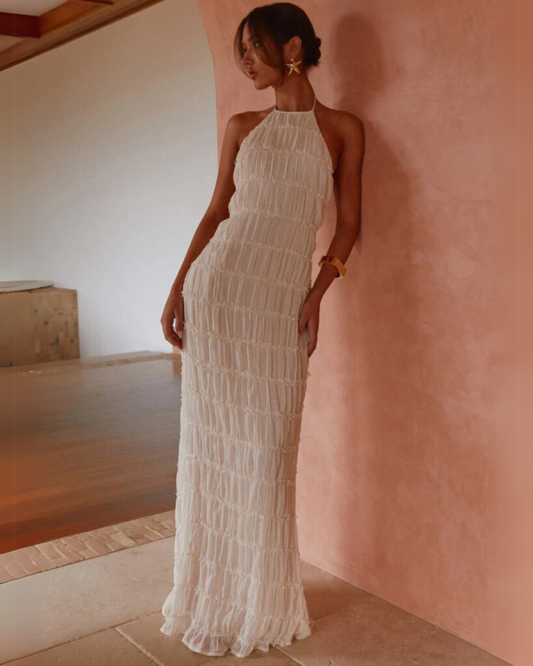 Women's Maxi Dress with Open Back and Neck Tie