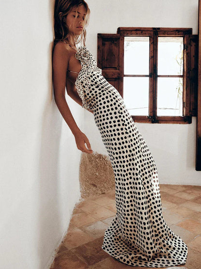 Women's Maxi Dress with Spaghetti Straps and Ruffles