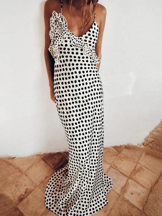 Women's Maxi Dress with Spaghetti Straps and Ruffles