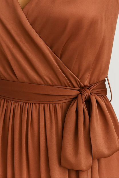Women's Maxi Dress with Tie Waist and Front Slit
