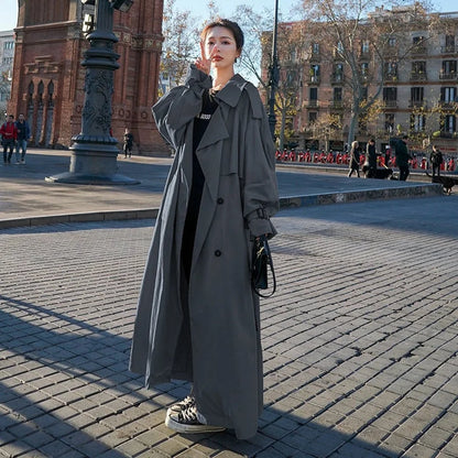 Women's Maxi Trench Coat with Tie Belt