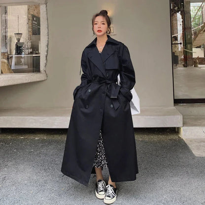 Women's Maxi Trench Coat with Tie Belt