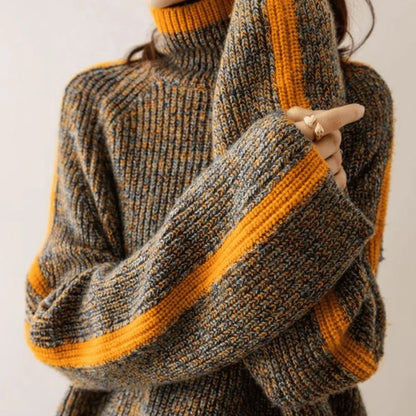 Women's Melange Turtleneck Sweater with Soft Texture