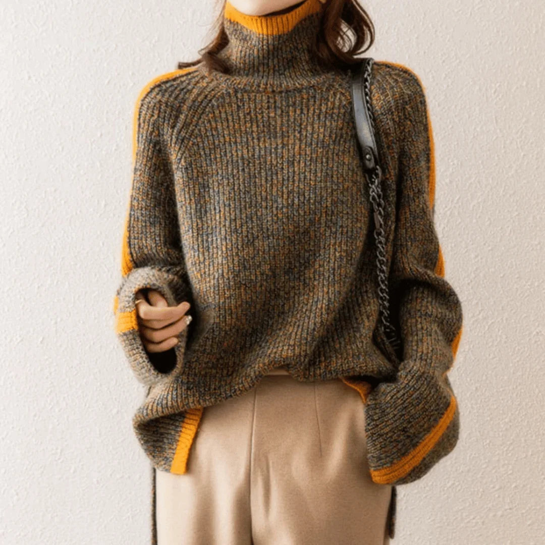 Women's Melange Turtleneck Sweater with Soft Texture