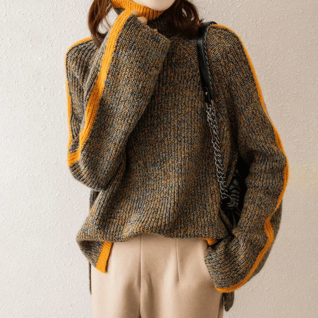 Women's Melange Turtleneck Sweater with Soft Texture