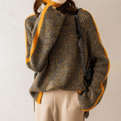 Women's Melange Turtleneck Sweater with Soft Texture