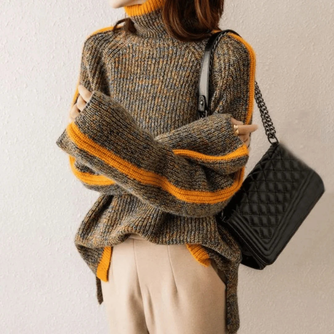 Women's Melange Turtleneck Sweater with Soft Texture