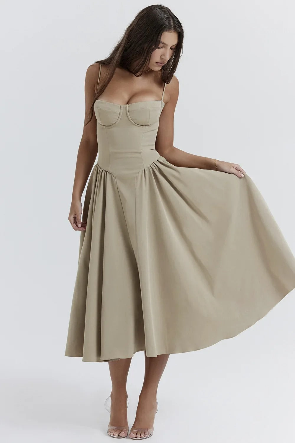 Women's Midi Dress with Corset Detail