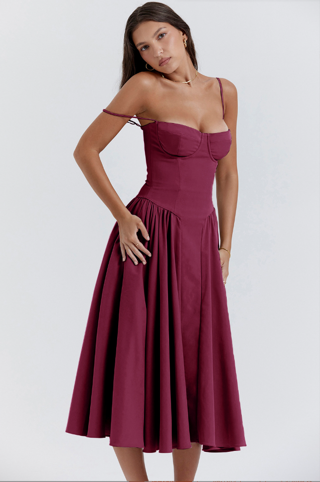 Women's Midi Dress with Corset Detail