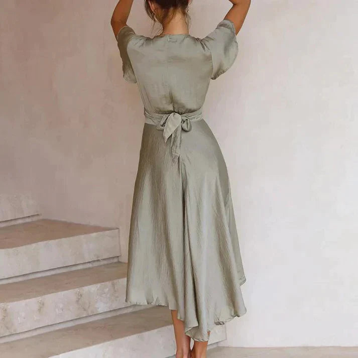 Women's Midi Dress with V-Neck and Flutter Sleeves