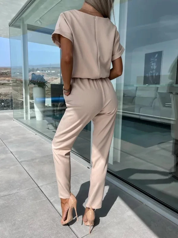 Women's Midi Jumpsuit with Tailored Short Sleeves