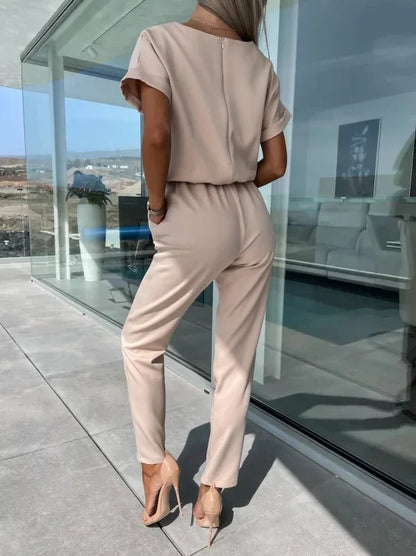 Women's Midi Jumpsuit with Tailored Short Sleeves