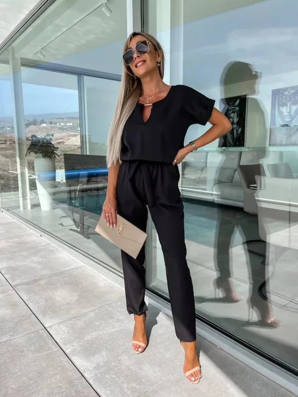 Women's Midi Jumpsuit with Tailored Short Sleeves
