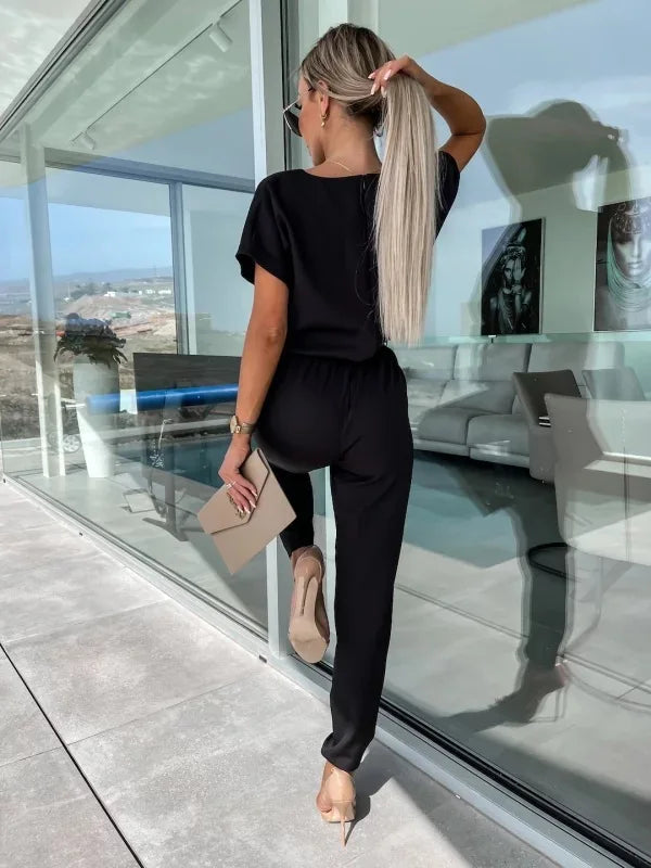 Women's Midi Jumpsuit with Tailored Short Sleeves