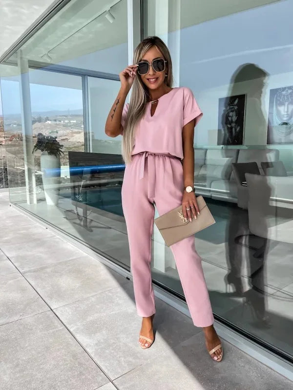 Women's Midi Jumpsuit with Tailored Short Sleeves