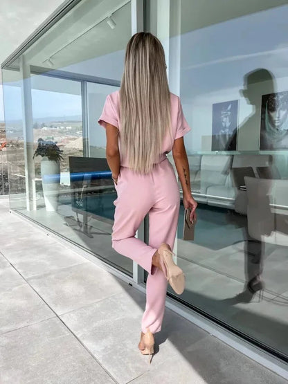 Women's Midi Jumpsuit with Tailored Short Sleeves