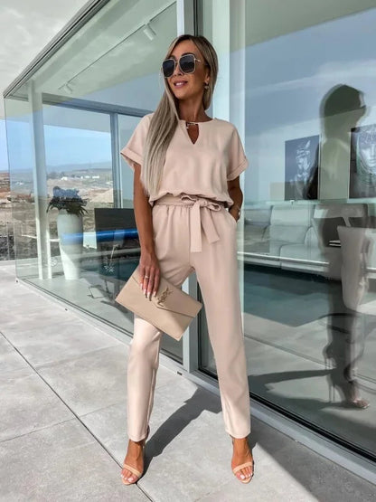 Women's Midi Jumpsuit with Tailored Short Sleeves