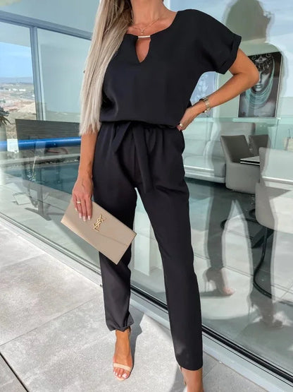 Women's Midi Jumpsuit with Tailored Short Sleeves